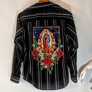 refashioned Shirts - Our Lady Of Guadalupe Redesigned Dress Shirt OOAK refashioned Shirts - Our Lady Of Guadalupe Redesigned Dress Shirt OOAK